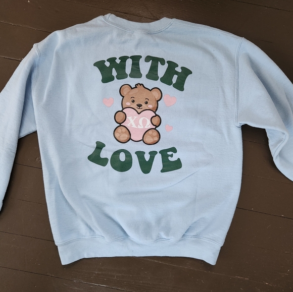 Gildan Light Blue Chi Omega Crewneck Sweatshirt with Teddy Bear - Picture 4 of 4